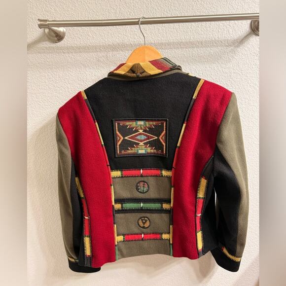 Vintage 90s Southwestern/Western Wool Jacket Red Green Yellow Women’s Medium - Picture 8 of 8